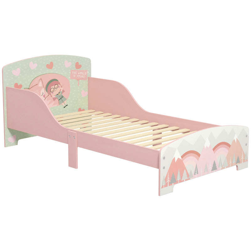 Cama para Crianças de Madeira 143x77x60 cm Cama para Crianças de 3-6 Anos com Barreira de Proteção e Estampados Carga Máx. 40 kg Rosa