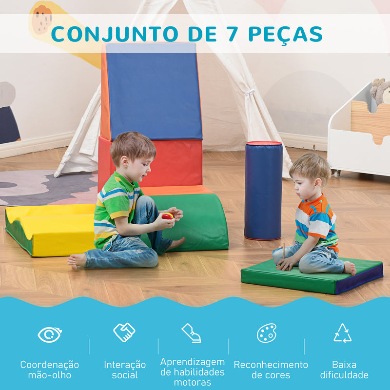 Conjunto de 7 Blocos de Espuma para Crianças de 1-3 Anos Blocos de Construção para Escalar e Gatinhar 60x40x11 cm Multicor