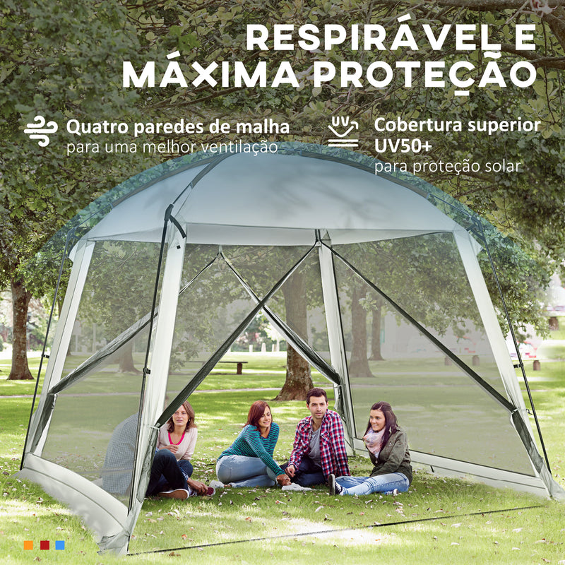 Tenda de Jardim 3x3 m Tenda para 6-8 Pessoas com 4 Mosquiteiras e 2 Portas Proteção UV50+ Inclui Bolsa de Transporte para Pátio Exterior Branco