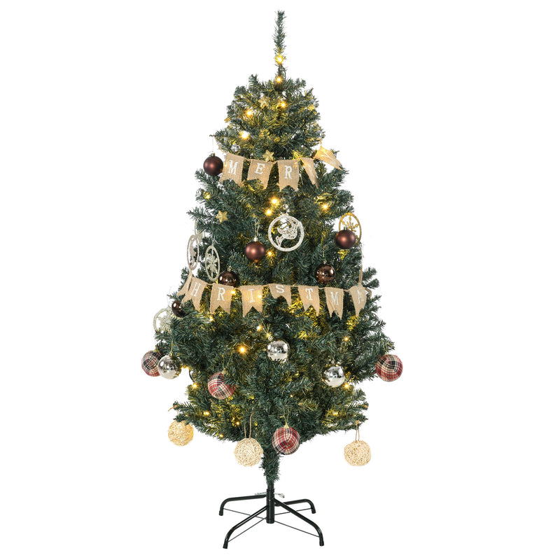 Árvore de Natal Artificial 150 cm com 100 Luzes LED Árvore de Natal com 472 Ramos e 80 Decorações para Interior Aço Ø91x150 cm Verde