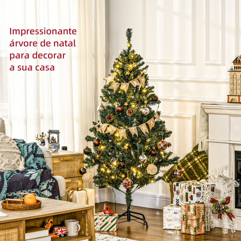 Árvore de Natal Artificial 150 cm com 100 Luzes LED Árvore de Natal com 472 Ramos e 80 Decorações para Interior Aço Ø91x150 cm Verde