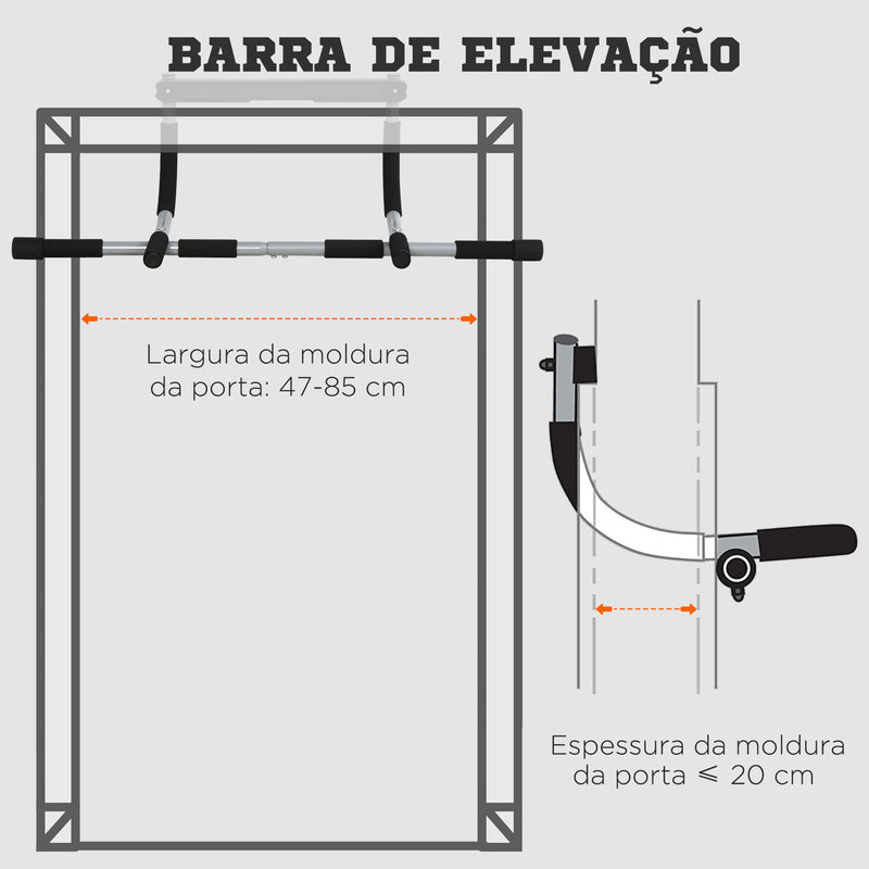 Barra de Elevação para Porta Barra de Pull Up para Exercícios de Treino em Casa Carga Máxima 110 kg 92x40x17 cm Preto