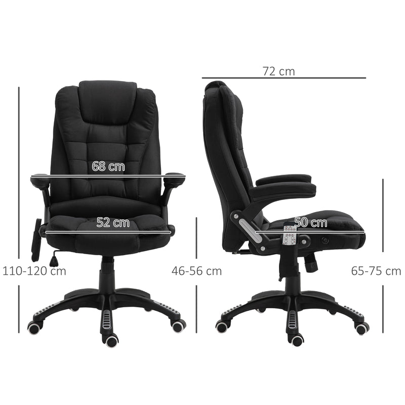 Cadeira de Massagem com 6 Pontos de Massagem Cadeira de Escritório Reclinável até 130° com Função de Aquecimento Altura Ajustável e Rodas para Estúdio 68x72x110-120 cm Preto