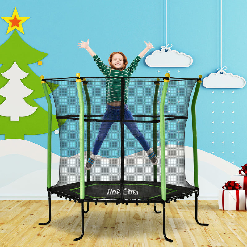 Trampolim para Crianças acima de 3 Anos Cama Elástica Infantil com Superfície de Salto Ø120 cm Rede de Segurança e Estrutura de Aço para Interiores e Exteriores Carga 50kg Ø160x163,5 cm Verde