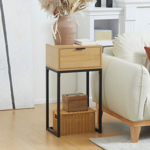 Mesa Consola com Gaveta Consola Moderna Mesa de Entrada com Pés de Aço para Corredor Sala de Estar Dormitório 40x30x76 cm Madeira e Preto