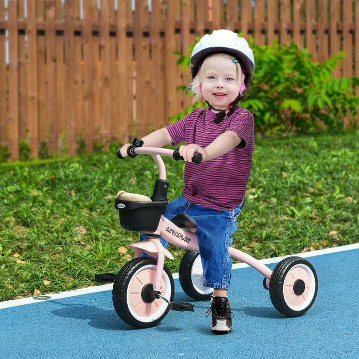 Triciclo para Crianças de 2 a 5 anos Triciclo Infantil com Assento Ajustável Cesta Buzina e Pedais e 3 Rodas Carga Máxima 25 kg 70,5x50x58 cm Rosa