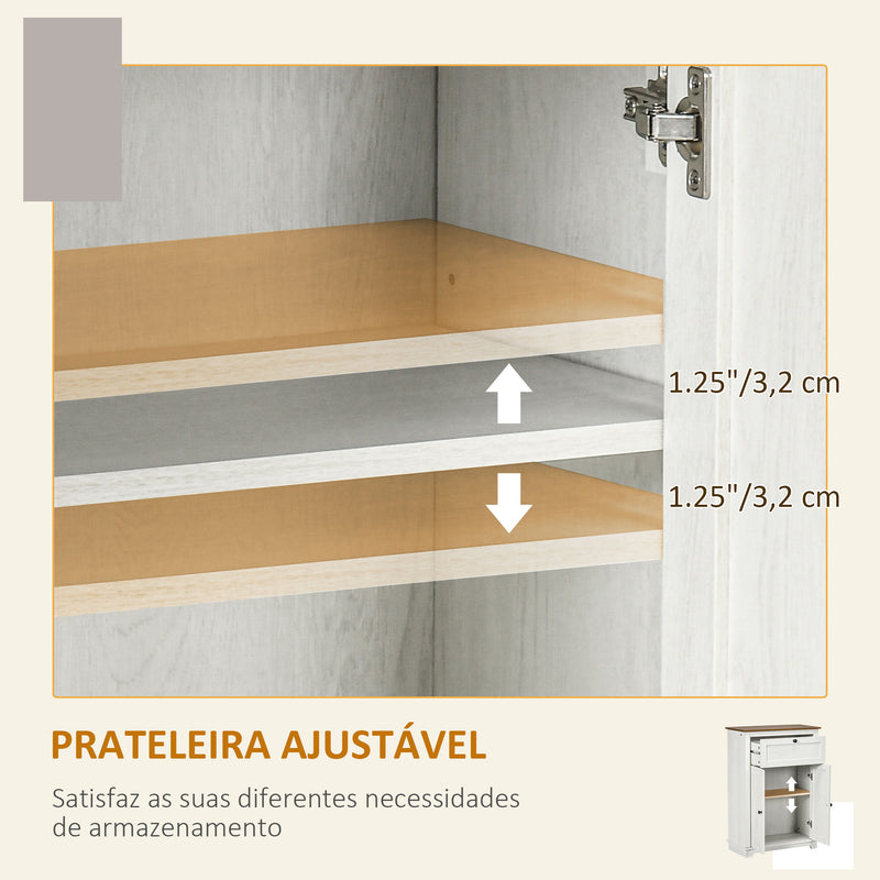 Aparador para Sala de Estar Armário de Armazenamento com Portas Duplas Gaveta e Prateleira Ajustável para Cozinha Dormitório 60x30x87,4 cm Branco