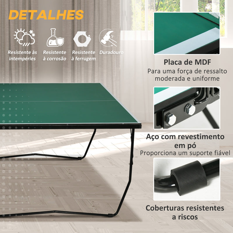 Mesa de Ping Pong Dobrável para Interiores e Exteriores Mesa de Ping Pong Profissional Tamanho Padrão com Rede Raquetes e 3 Bolas 274x152,5x76 cm Verde