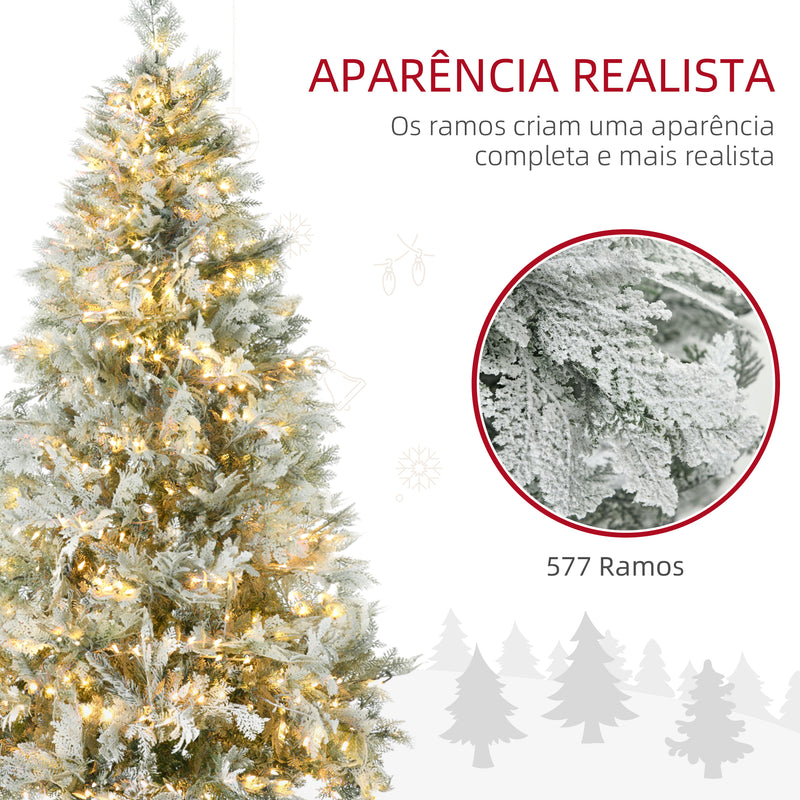 Árvore de Natal Artificial 180 cm com 300 Luzes LED Brancas Quente Árvore de Natal Nevada com 577 Ramos e Base Dobrável Decoração de Natal para Interior Verde