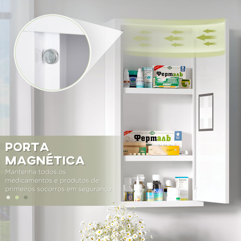 Armário Farmácia de Parede Armário de Medicamentos de Aço com 3 Níveis Porta Magnética para Cozinha Casa de Banho 30x12x60 cm Branco