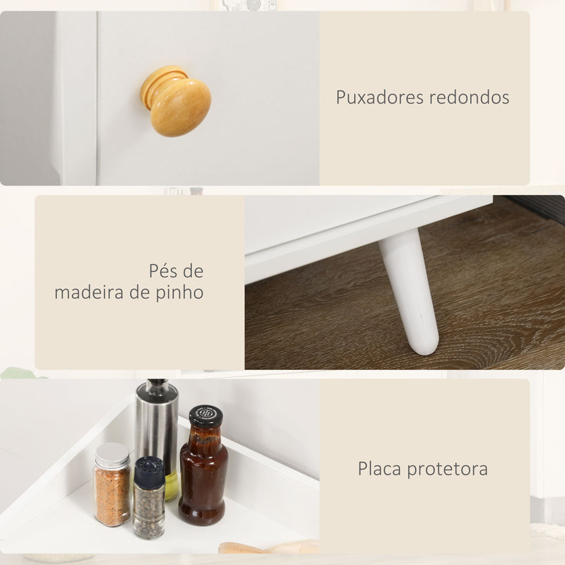 Armário de Cozinha para Micro-ondas Armário Baixa de Cozinha Móvel Auxiliar de Sala de Jantar com 3 Portas Gaveta e Compartimentos 90x30x94 cm Branco