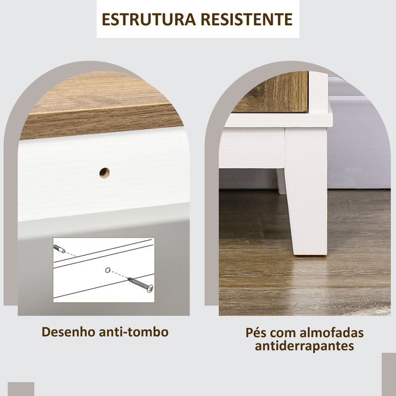 Aparador Sala de Estar Armário de Armazenamento de Madeira com 2 Portas Gaveta e Prateleira Ajustável para Sala de Jantar Cozinha Dormitório 76,6x35x81,5 cm Branco e Madeira Envelhecida