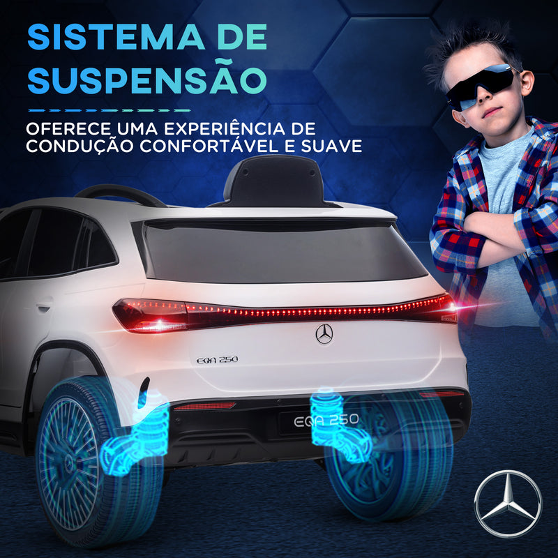 Carro Elétrico para Crianças Mercedes-Benz EQA Carro a Bateria 12V com Controlo Remoto Música Buzina Velocidade 3-8 km/h para Crianças 3-8 Anos 111,5x69x52,5 cm Branco