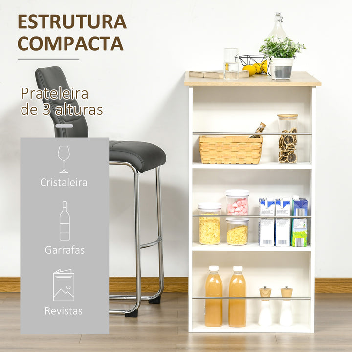 Mesa de Bar de Bistrô com 3 Prateleiras com Suporte Estilo Moderno para Cozinha Sala de Jantar Sala de Estar Estrutura de Melamina 112x57x106 cm Branco