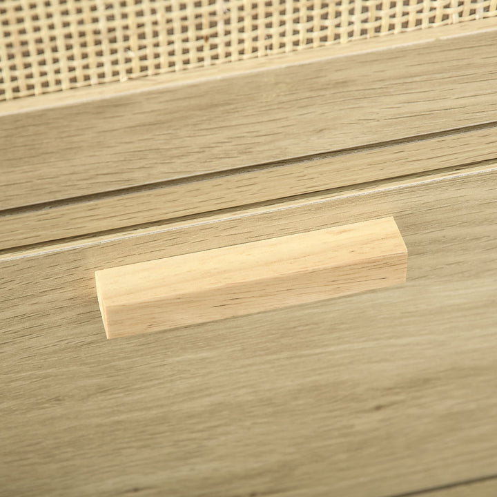 Cómoda com 3 Gavetas de Vime Cómoda de Madeira para Dormitório Sala de Estar Estilo Boêmio 60x38x69 cm Madeira