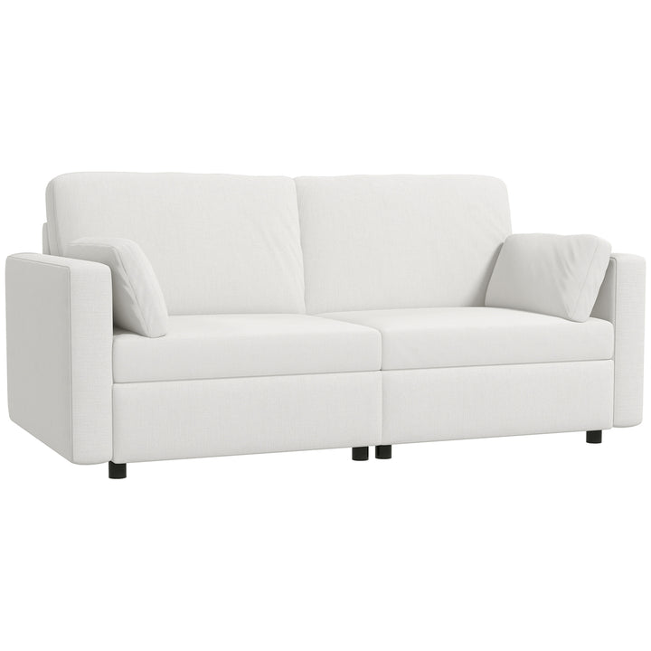 Sofá de 3 Lugares Sofá Sala de Estar Estofado em Poliéster com 2 Almofadas Acolchoadas Sofá Elegante 178x82x85 cm Creme