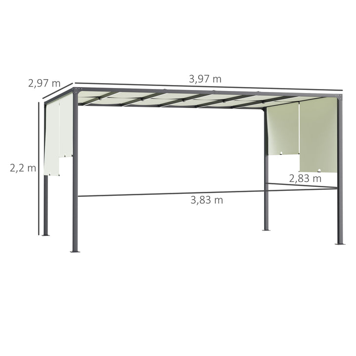 Pérgola de Jardim 297x397x220 cm com Teto Retrátil Pérgola com Luzes LED Energia Solar Estrutura de Aço Pérgola para Pátio Exterior Creme