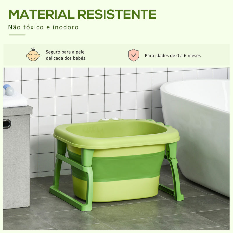 Banheira Dobrável para Bebé de 0-6 Anos Capacidade 105L Banheira Portátil para Crianças com Pés Antiderrapantes e Orifício de Drenagem Carga Máxima 50kg 75,3x55,4x43 cm Verde