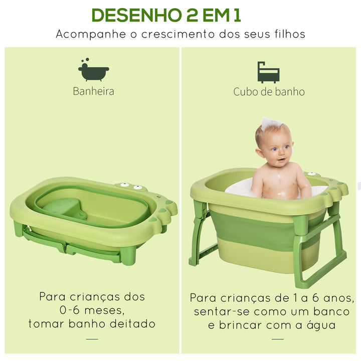Banheira Dobrável para Bebé de 0-6 Anos Capacidade 105L Banheira Portátil para Crianças com Pés Antiderrapantes e Orifício de Drenagem Carga Máxima 50kg 75,3x55,4x43 cm Verde