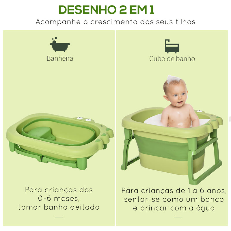 Banheira Dobrável para Bebé de 0-6 Anos Capacidade 105L Banheira Portátil para Crianças com Pés Antiderrapantes e Orifício de Drenagem Carga Máxima 50kg 75,3x55,4x43 cm Verde