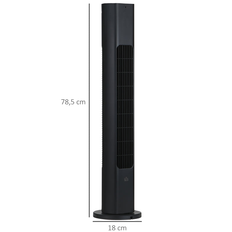 Ventoinha de Coluna com Controlo Remoto Oscilação de 75° Temporizador 3 Velocidades 3 Modos Silencioso para Casa Dormitório Escritório Ø18x78,5 cm Preto