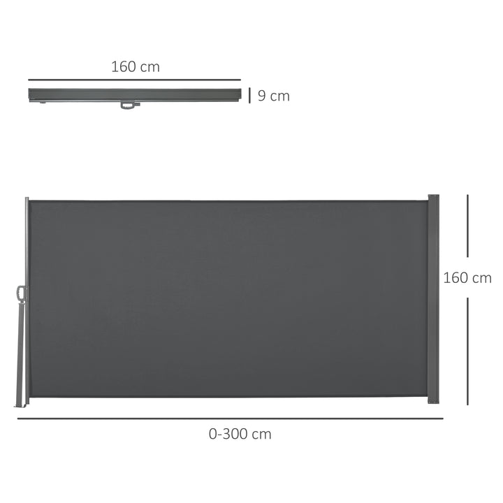 Toldo Lateral Retrátil para Terraço Pátio ou Jardim Toldo de Privacidade para Exterior Dobrável 300x160 cm Cinza