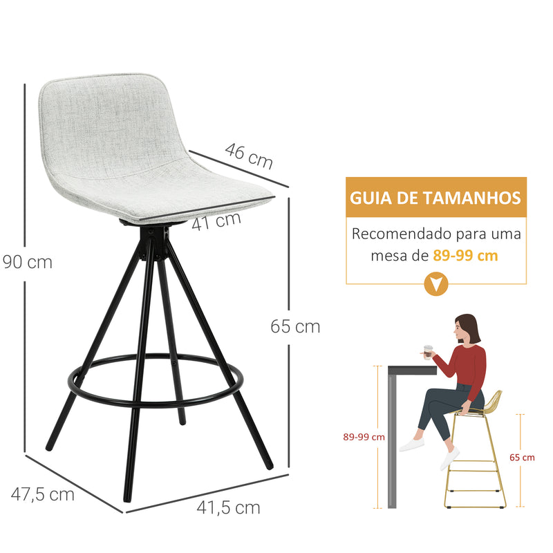 Conjunto de 2 Bancos Altos de Cozinha com Assento Giratório Bancos de Bar Estofados com Tato de Linho e Encosto e Pés de Aço para Sala de Jantar 41,5x47,5x90 cm Cinza Claro