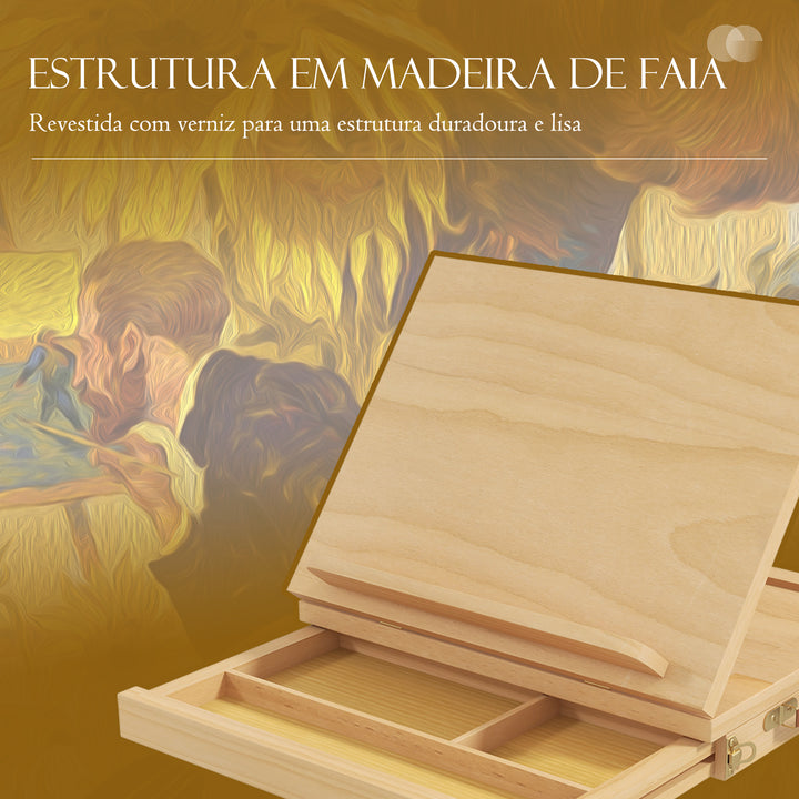 Cavalete de Mesa Ajustável Caixa Cavalete de Madeira de Faia com Gaveta de Armazenamento Cavalete de Desenho e Esboços Dobrável para Adultos Principiantes e Artistas 33,5x26x26 cm Madeira