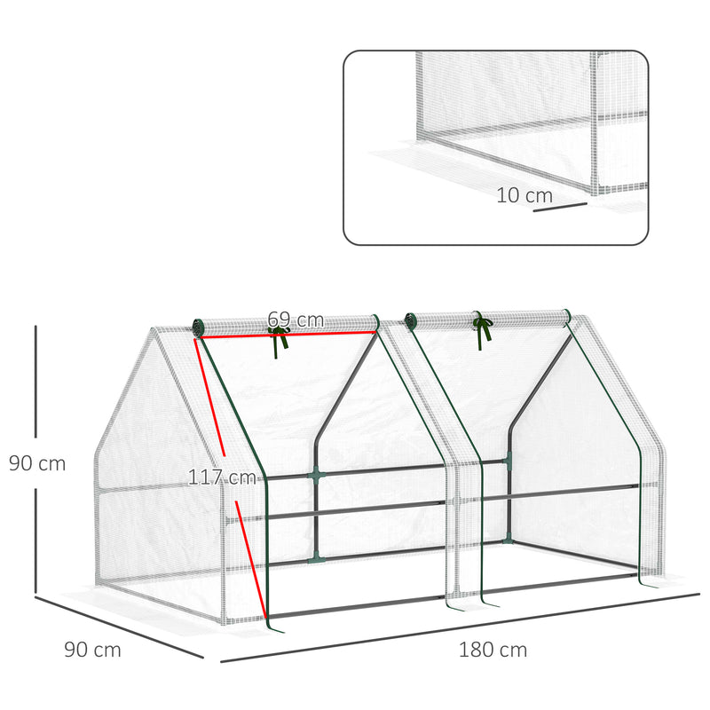 Estufa de Jardim Varanda 180x90x90 cm Tipo Casa Tubo de Aço com 2 Acessos Estufa Pequena para Cultivo de Plantas Branco