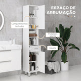 Coluna Casa de Banho Moderna Coluna Casa de banho com 1 Gaveta 3 Prateleiras Ajustáveis e 2 Armários Móvel Auxiliar de Armazenamento para Casa de Banho 30x30x180 cm Branco