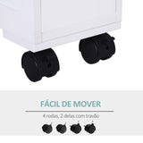 Móvel Auxiliar Casa de Banho Móvel Casa de Banho para Espaços Reduzidos com 4 Rodas Prateleira Aberta e Gavetas 16x52x71,5 cm Branco