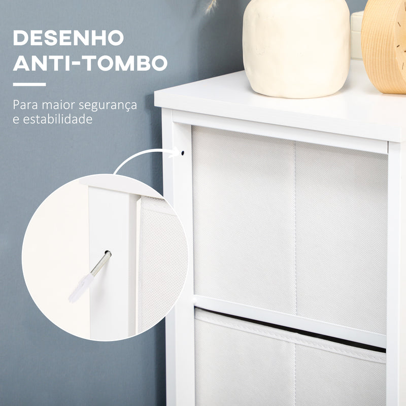 Cómoda de Dormitório Cómoda Estilo Bohemio com 4 Gavetas de Tecido Dobráveis Superfície de Vime PE e Estrutura de Aço para Entrada Sala de Estar Corredor 62x30x105 cm Branco