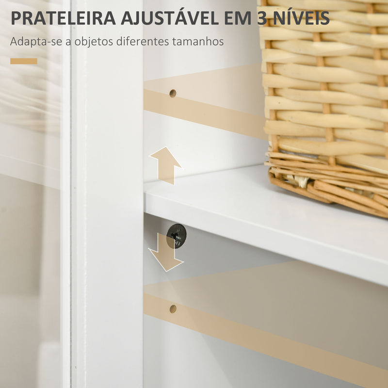 Aparador para Sala de Estar Armário Auxiliar com 2 Portas de Vidro 3 Gavetas e Prateleira Ajustável para Cozinha Sala de Jantar Corredor 120x40x70 cm Branco e Madeira