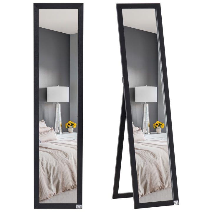 Espelho de Pé de Corpo Inteiro Retangular Espelho de Parede com 2 Formas de Uso para Dormitórios Sala de Estar Corredor 37x37x154cm Preto