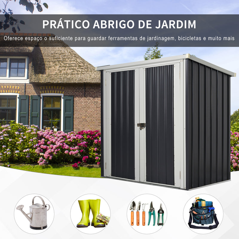 Abrigo de Jardim 1,26 m² 147x86x134 cm Abrigo de Exterior de Aço Galvanizado com 2 Portas para Armazenamento de Ferramentas Preto