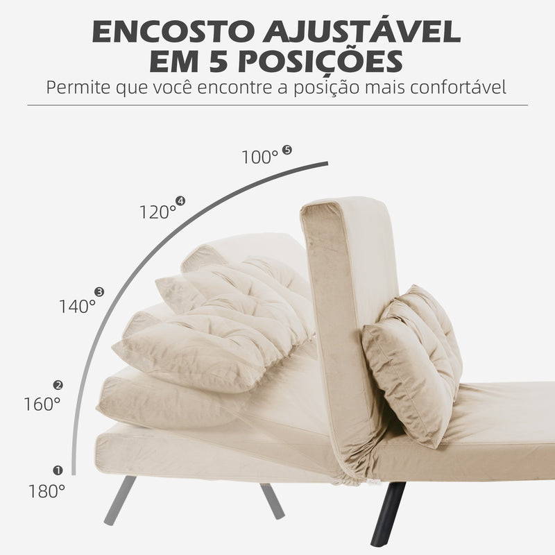 Sofá Cama Sofá Convertível em Cama de 2 Lugares Dobrável com Encosto Ajustável em 5 Níveis e 2 Almofadas Acolchoadas para Escritório Dormitório Sala de Estar 102x73x81 cm Bege