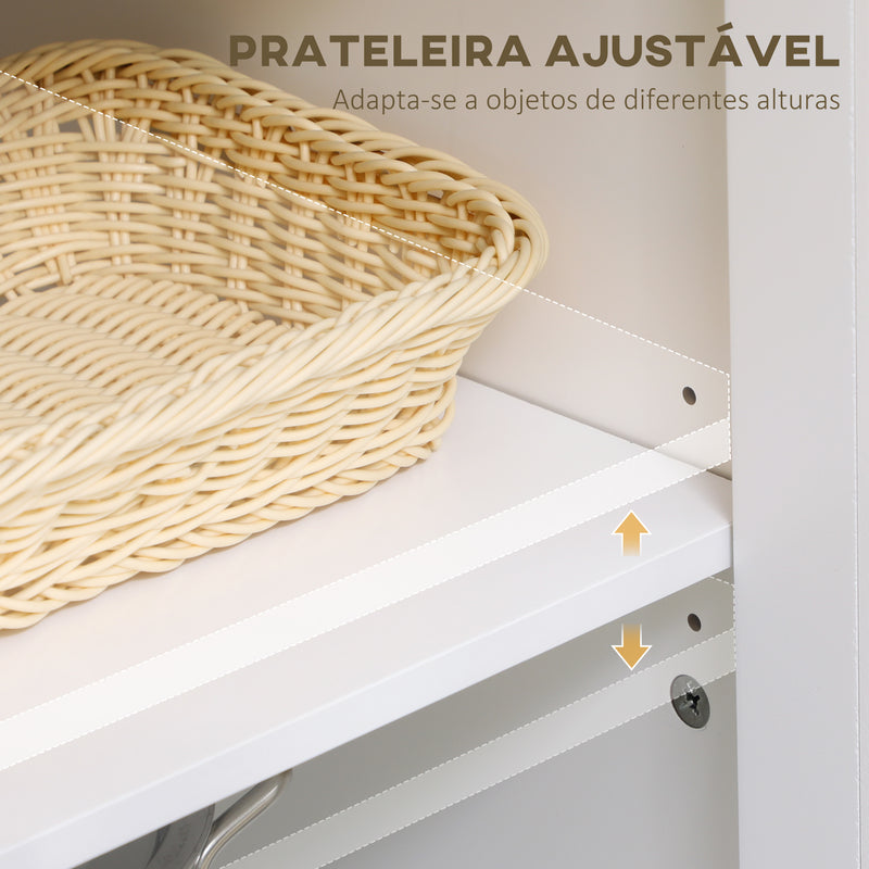 Aparador de Cozinha Moderno Móvel Buffet Auxiliar com Gaveta Prateleira Ajustável e 2 Portas de Vidro para Sala de Estar Sala de Jantar 80x40x90 cm Branco e Madeira