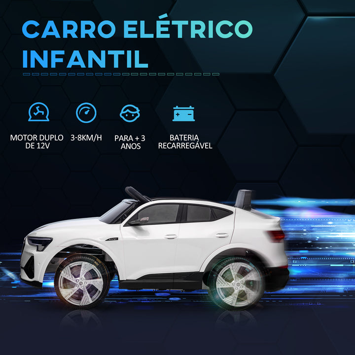 Carro Elétrico Audi E-Tron 12V para Crianças acima de 3 Anos com Controle Remoto Faróis Buzina Música MP3 TF USB e Abertura da Porta 3-8km/h 108x60x47cm Branco