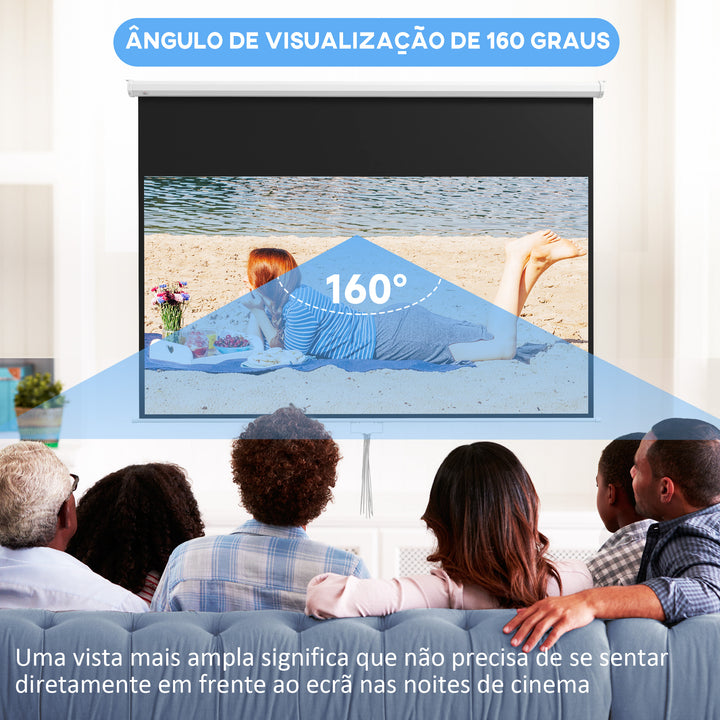 Tela de Projeção Manual 100 Polegadas Tela de Projeção Portátil Formato 16:9 com Altura Ajustável para Interior e Exterior Cinema em Casa 236,8x8x158 cm Branco