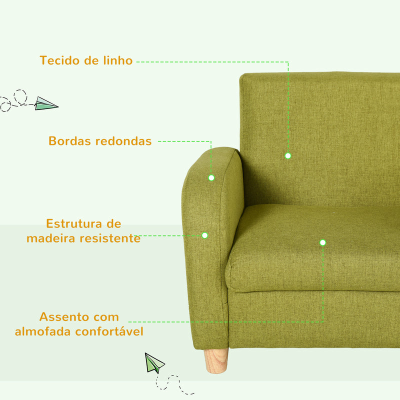 Sofá Infantil Mini Sofá para Crianças acima de 3 anos com Assento Acolchoado Apoio para os Braços e Estrutura de Madeira Carga Máx. 65kg 49x45x44 cm Verde