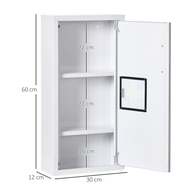 Armário Farmácia de Parede Armário de Medicamentos de Aço com 3 Níveis Porta Magnética para Cozinha Casa de Banho 30x12x60 cm Branco