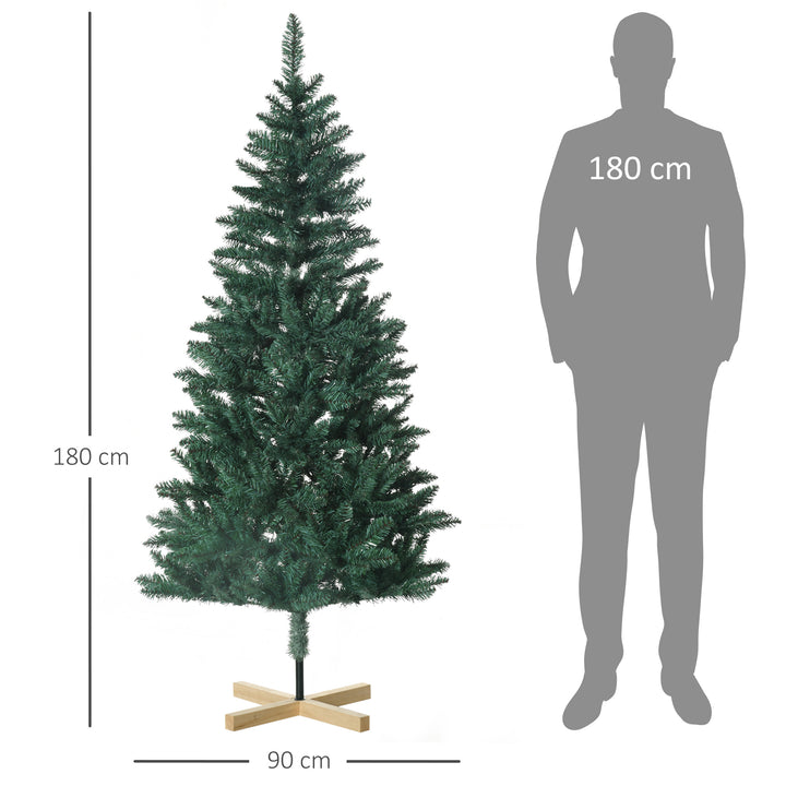 Árvore de Natal Artificial 180 cm Árvore de Natal com 536 Ramos e Base Cruzada de Madeira Decoração para Interiores Ø90x180 cm Verde