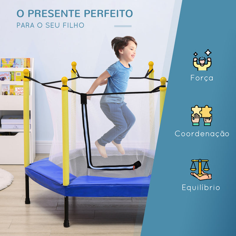 Trampolim para Crianças 95x85 cm com Rede de Segurança Trampolim Infantil para Crianças de 3-6 Anos para Interior Carga Máxima 50 kg 122x122x97 cm Azul