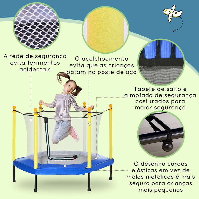 Trampolim para Crianças 95x85 cm com Rede de Segurança Trampolim Infantil para Crianças de 3-6 Anos para Interior Carga Máxima 50 kg 122x122x97 cm Azul