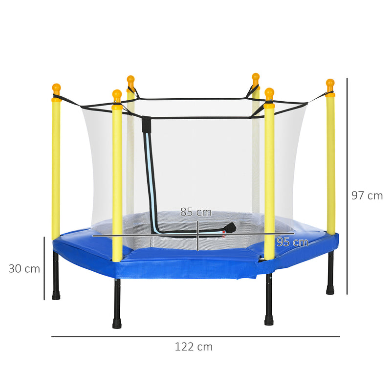 Trampolim para Crianças 95x85 cm com Rede de Segurança Trampolim Infantil para Crianças de 3-6 Anos para Interior Carga Máxima 50 kg 122x122x97 cm Azul