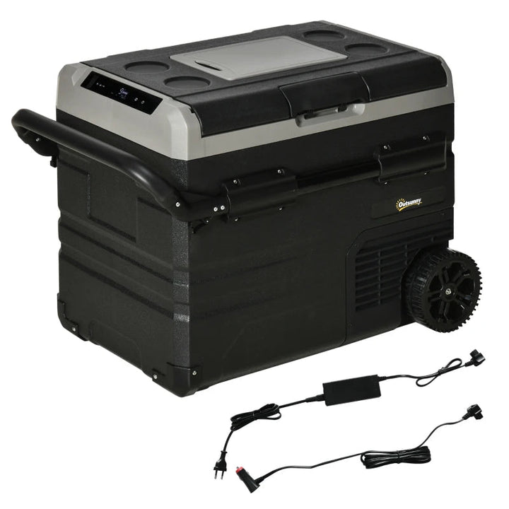 Frigorífico e Congelador de Compressor Portátil 60L Refrigerador de Carro CC 12V/24V até -20? com Ecrã LED Tátil Alça Retrátil e Rodas 71,1x46x57,1 cm Preto