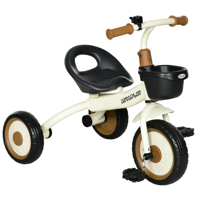 Triciclo para Crianças de 2 a 5 anos Triciclo Infantil com Assento Ajustável Cesta Buzina e Pedais e 3 Rodas Carga Máxima 25 kg 70,5x50x58 cm Bege e Marrom