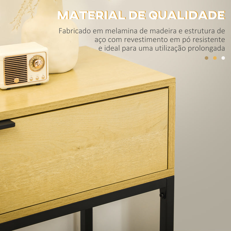 Mesa Consola com Gaveta Consola Moderna Mesa de Entrada com Pés de Aço para Corredor Sala de Estar Dormitório 80x30x76 cm Madeira e Preto