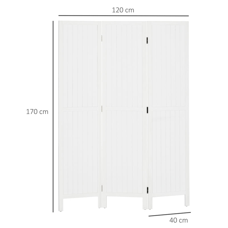 Biombo 3 Painéis Separador de Ambientes Dobrável 120x1,8x170 cm Divisor de Habitação com Painel de Privacidade Estilo Rústico para Escritório Dormitório Sala de Estar Branco