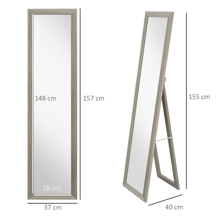 Espelho de Corpo Inteiro 37x155 cm Espelho de Pé Espelho de Parede Retangular com Estrutura de Madeira Decorativo para Sala de Estar Dormitório Corredor Cinza